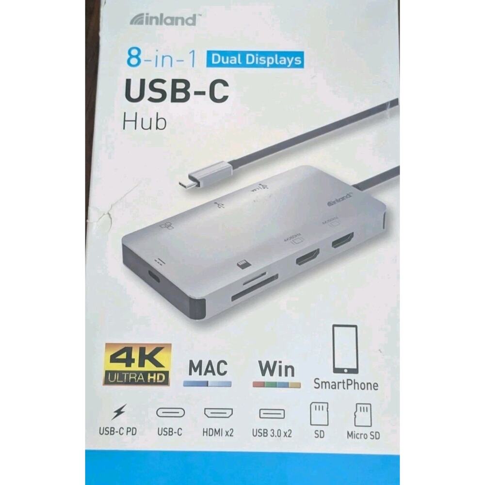 Inland 8-in-1 USB-C Hub Dual Display 4K HDMI Dock Mac Windows Tested